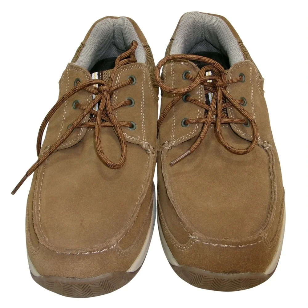 Magellan Men's Tan Suede Mesh Moc Toe Lace Up Boat Shoe Sneaker 12 Brown